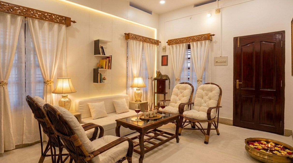 Decorated Living Room in Alappuzha Layanila for family and budget friendly 
