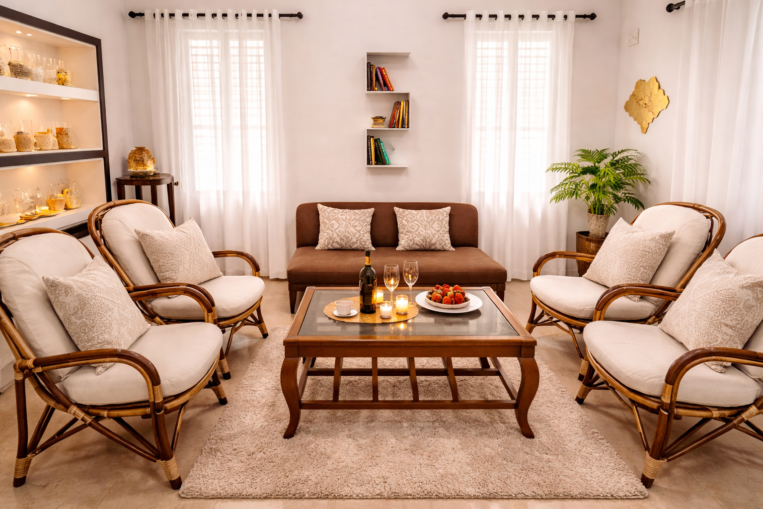 Living area in Alappuzha Layanila Homestay. lovely romantic theme designed.